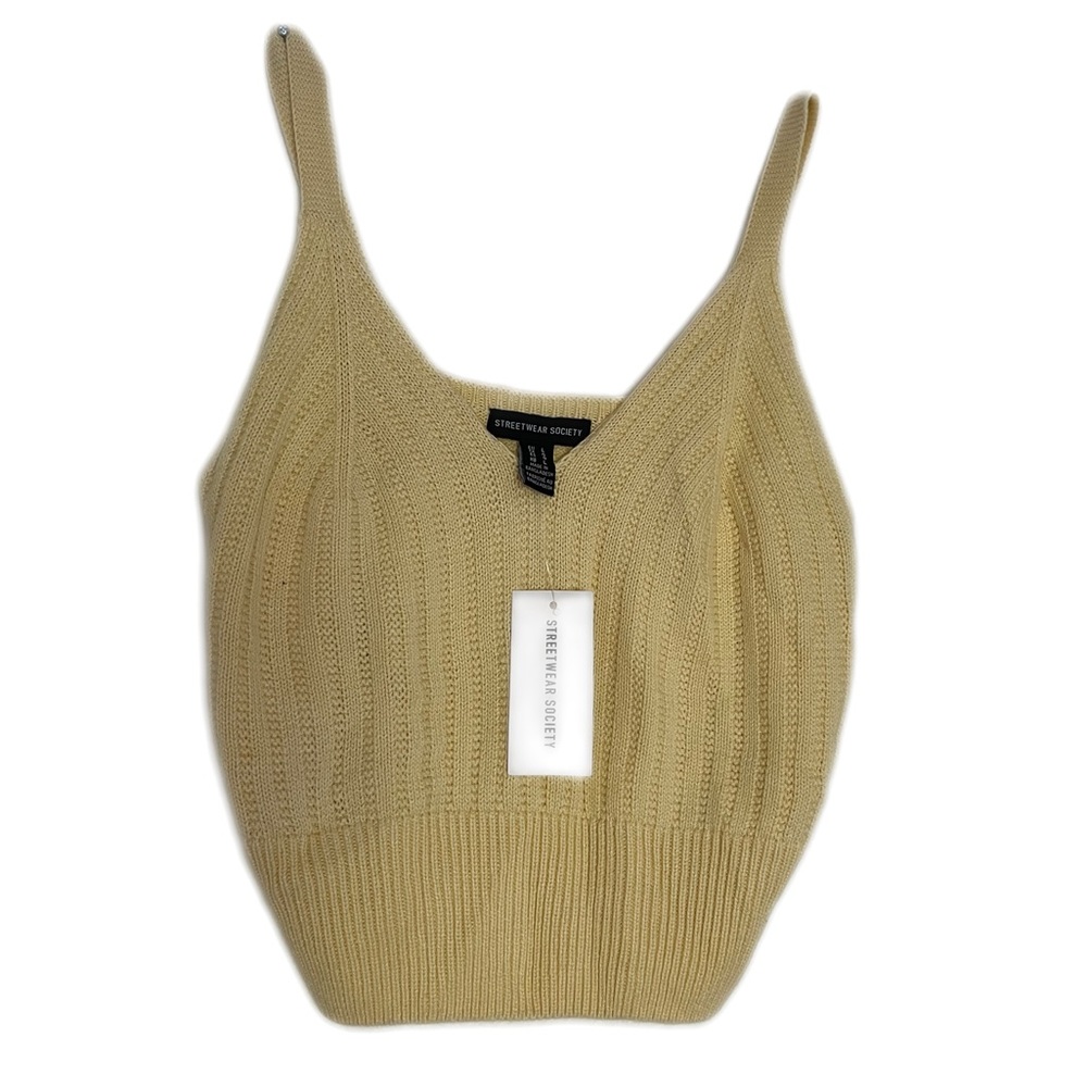Yellow Knit Crop Tank Top